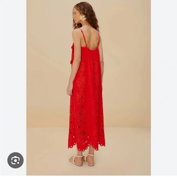 FARM Rio Richelieu Linen Sleeveless Eyelet Dress Tuckernuck Anthropologie Red - Picture 6 of 17